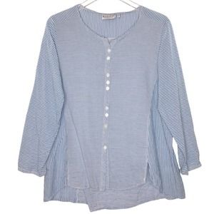 Habitat M Womens Crinkle Stripe Tunic Top Button Front Blue White